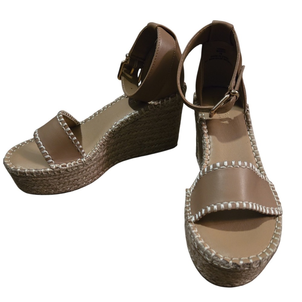Michael Shannon Garda Espadrille Wedge Sandals Tan‎ Leather Ankle Strap   7.5